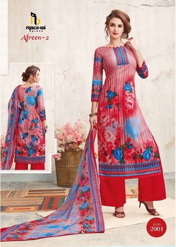 Printed Cotton Fabric Dress Materials - Cotton, Top 2.5m, Bottom 2m, Pink, Dupatta 2.25m | Vibrant Prints, Soft Cotton, Ready to Stitch
