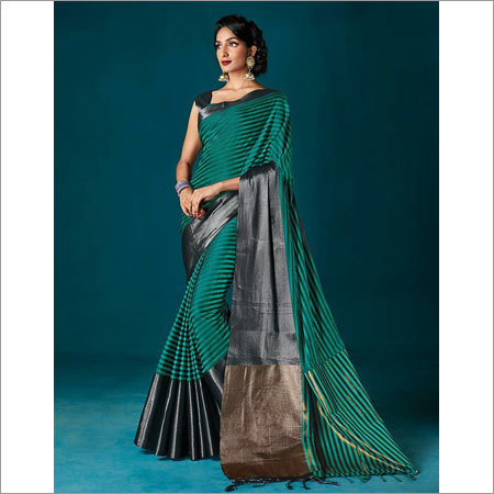 Polyester Cotton Green  Saree