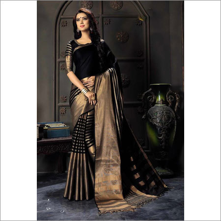 Polyester Cotton Black Saree