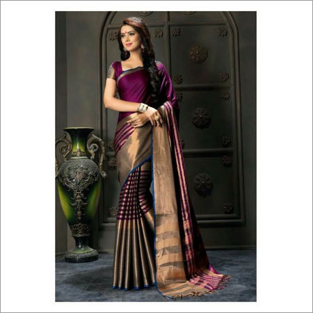 Polyester Magenta Cotton Saree