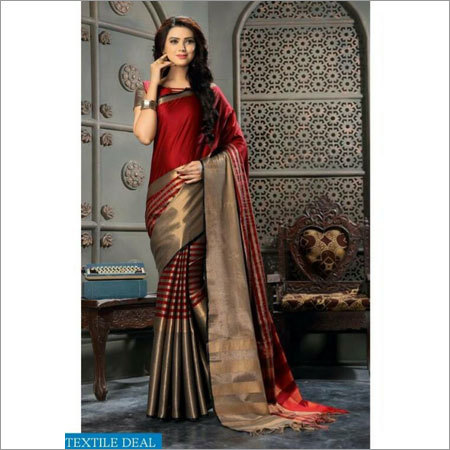 Polyester Cotton Red Saree