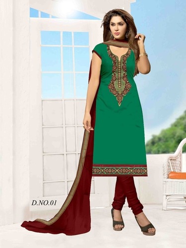 COTTON SATIN FABRIC SALWAR KAMEEZ WITH RESHAM BORDER