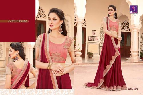 Designer Cotton Silk Saree - 5.5 Meters, Burgundy Color, Embroidered Work, Includes Blouse Piece for Party Occasions