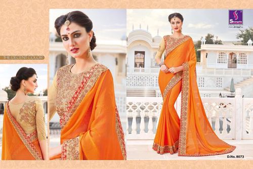 Orange Colour Cotton Silk Saree