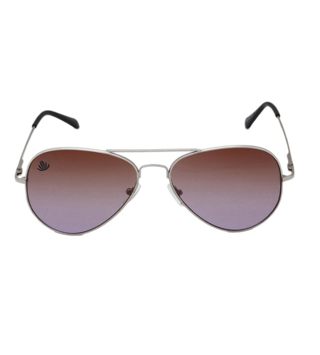 Mens Silver & Brown Aviator Sunglasses - Stainless Frame, PC Lenses | Comfortable Nose Pads, 100% UV Protection, Attractive Packing