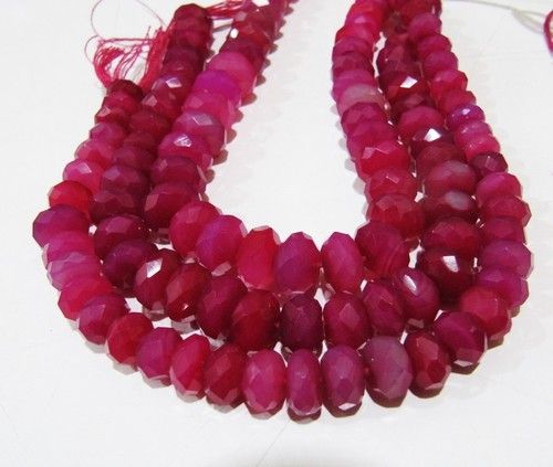 Natural Chalcedony Hot Pink Color Rondelle Faceted Beads