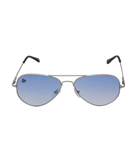 Mens Silver & Skyblue Aviator Sunglasses - Stainless Frame, PC Lenses | Comfortable Nose Pads, 100% UV Protection, Attractive Packaging