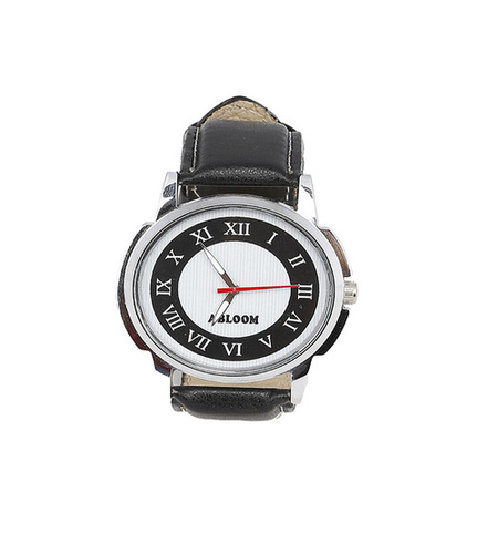 Mens Black & White Wrist Watch - Synthetic Material, Free Size, Round Shape | Elegant Design for Fashion-Forward Men
