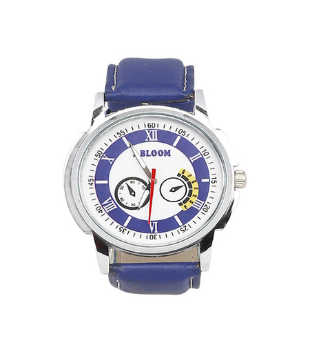 Mens Blue & White Analog Watch - Synthetic Material, Free Size, Round Shape, White Dial, Blue Band | Fashionable Design, Weight: 299g