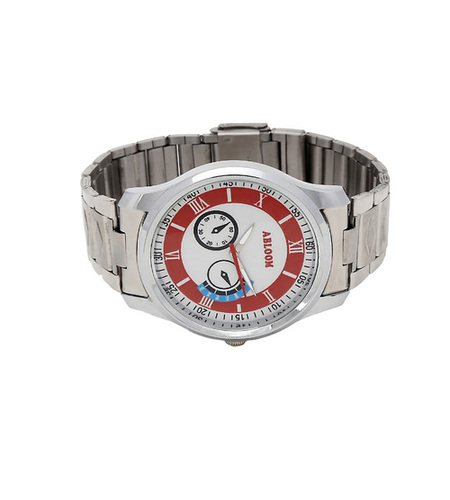 Mens Silver Chain Wrist Watch - Stainless Steel, Free Size, Red Color, Round Shape | Digital Display, 399 Grams Weight, Ethically Processed