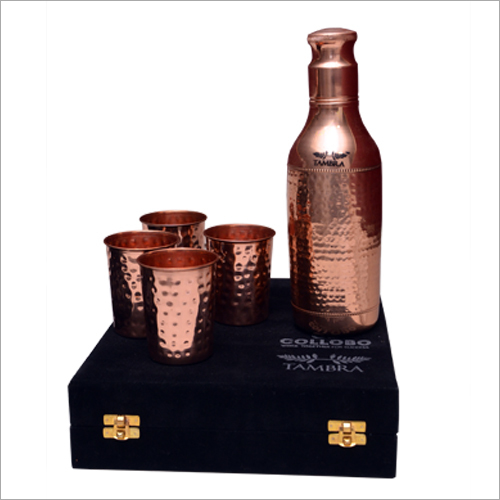 Copper Hammered Jug And Glass Set