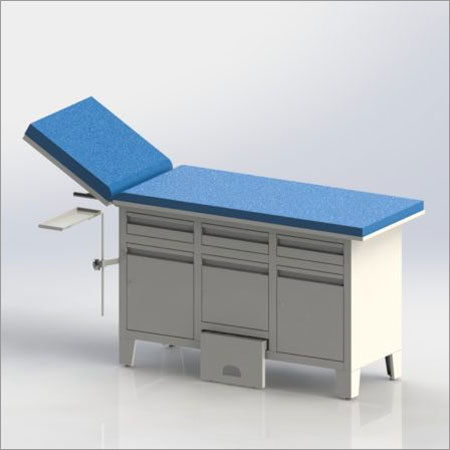 Examination Table with MS Structure and Foot Step - Mild Steel 72x24x30 inches Light Grey | Adjustable Height Footrest 3 Drawers Stable Base