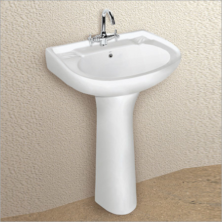 Pedestal With Wash Basin - Ceramic, 405x535x860 mm, Glossy White Finish | Elegant Two-Piece, Wall-Mounted Design, Square Shape, 21 kg