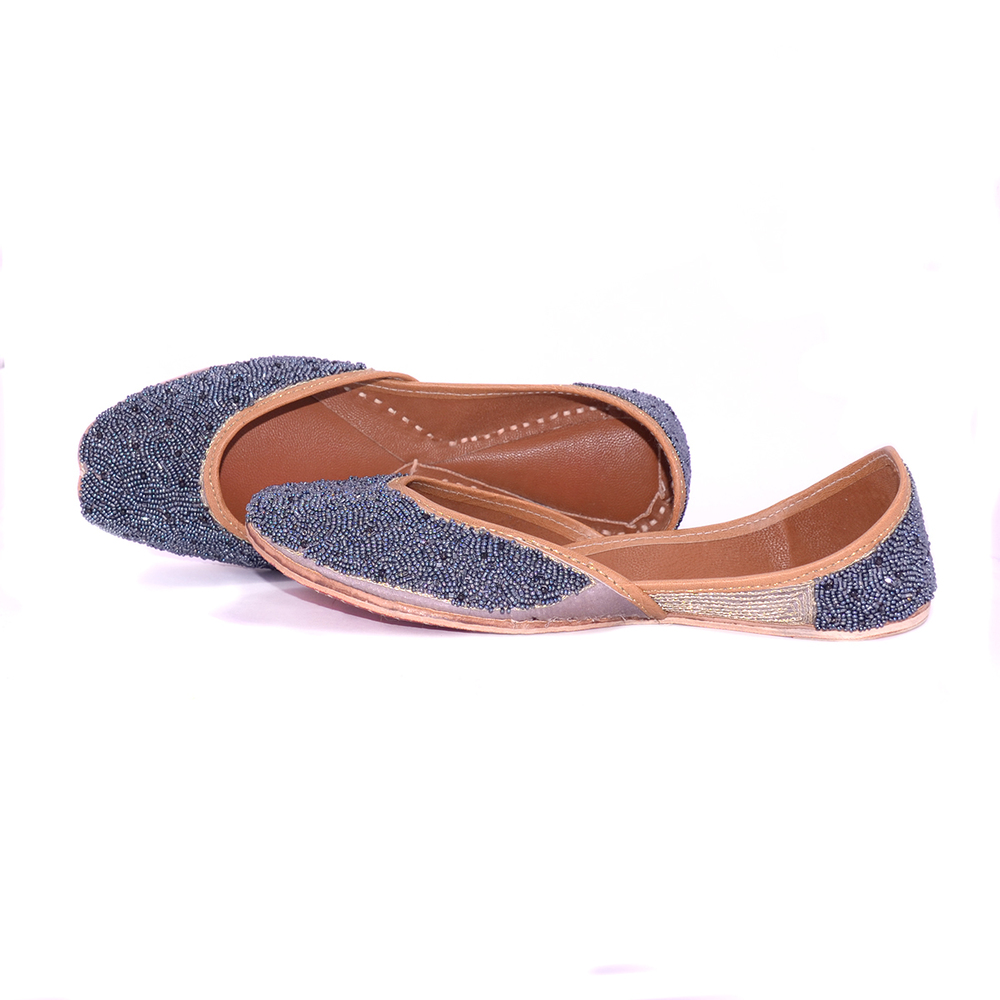 Party Wear Punjabi Jutti Navy Blue Color Kachra Work For Woman Heel Size: Flat