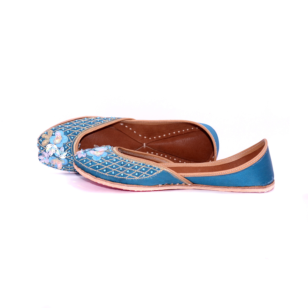 Punjabi Jutti - Leather, Size 36-41 | Sky Blue Color, Extra Padding for Comfort, Suitable for All Seasons