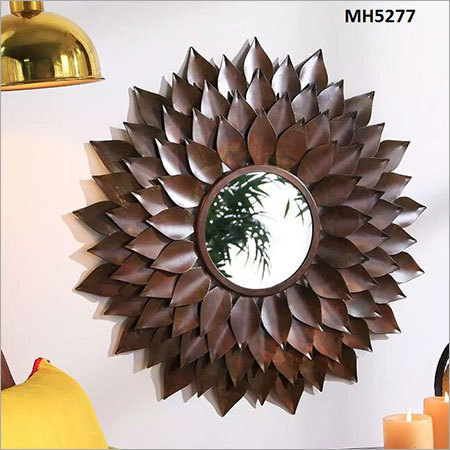 Wall Mirrors - Metal, 24 Inches Diameter, Brown Color | Adds Elegance, Durable Material, Easy Installation, Stylish Design, Versatile Use
