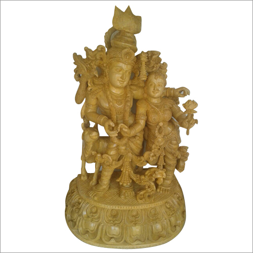 Wooden Krishna Radha Statue