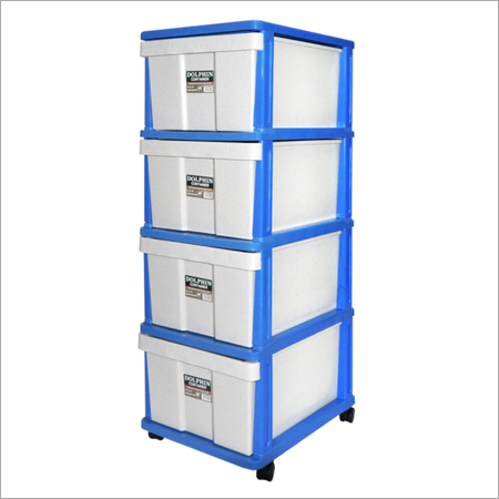 Four Stage Dolphin Container - PP Material , 425x385x1100 mm Dimensions , Blue Color , Durable Design with Wheels for Easy Mobility