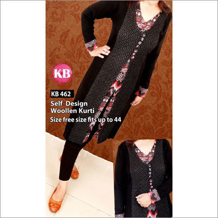 Black Self Design Woolen Kurti