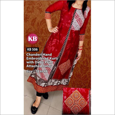 Chanderi Hand Embroidered Kurti