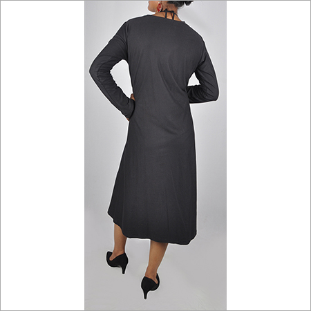 All Hdd-715-04-Full Sleeves With Deep V Neck Dress-Back