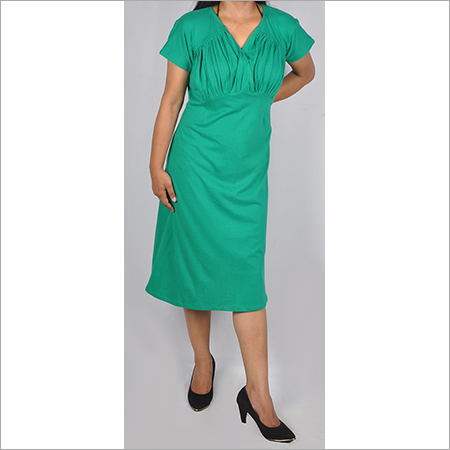 Green Hdd-715-05-Knee Length Tunic Dress-Front