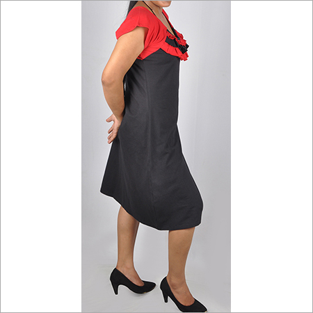 All Hdd-715-06-Knee Length Tunic Dress With Designer Neck In Dual Color-Side