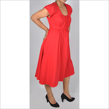 Orange Hdd-715-09-Cotton Lycra Tunic Dress With Belt And U-Collar-Side