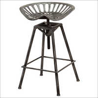 Bar Stool - Wooden And Wrought Iron, Antique Natural Finish With Smooth Glossy Surface