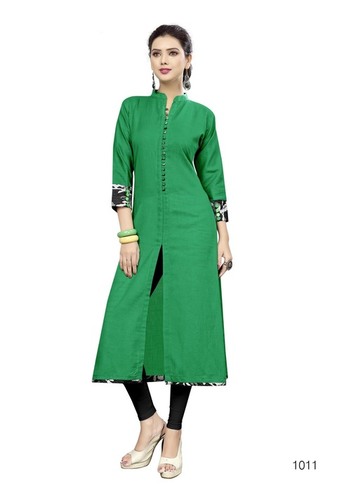 Women Cotton Kurti - Slub Cotton, 50 Inches Length, Full Sleeves | Plain Pattern, Available in M, L, XL, XXL