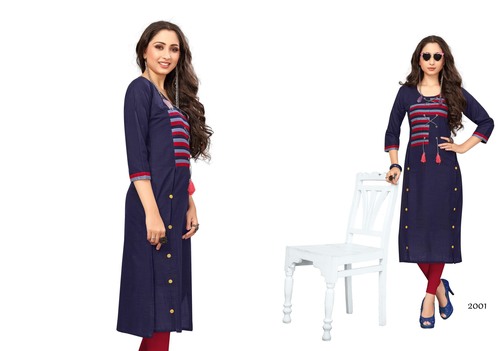 Navy Blue Fancy Rayon Kurti