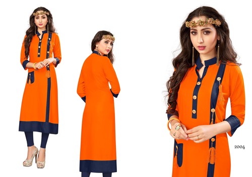 Orange And Blue Ladies Fancy Kurti