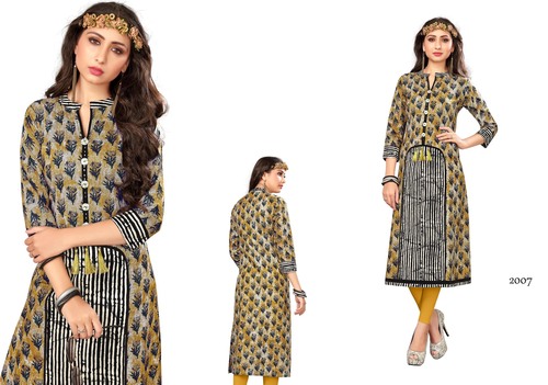 Ladies Kurta - Rayon Fabric Length 50 Inches Sizes L-XXL Full Sleeves - Printed Mix Color Formal Ethnic Style