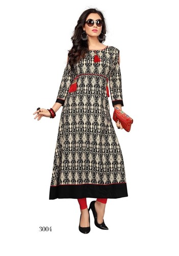 Black Printed Rayon Kurti