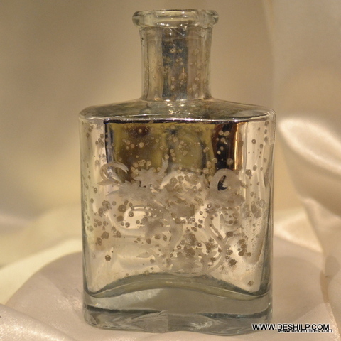 PERFUME BOTTLE, DECORATED GLASS DECANTER