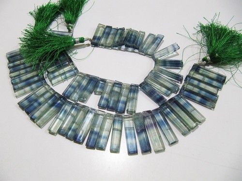 Natural Green Fluorite Long Baguette Shape 25 to 30mm beads Strand 8 inch long