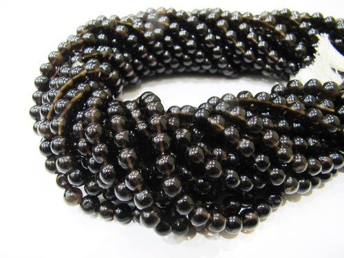 Natural Smoky Quartz Round Plain 5 to 6mm Strand 13 inches Long