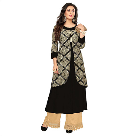 Ladies Salwar Dress - Rayon Fabric, 48 Inch Length, Black, Geometric Pattern | Elegant Design, Comfortable Fabric, Durable Stitch, A-line Style