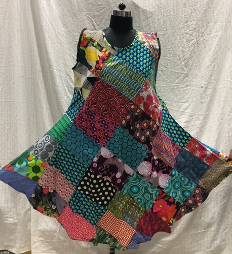Ladies Patchwork Umbrella Dress - Cotton Blend, Available Sizes: L, XL, XXL, XXXL | Mix-Assorted Color, Sleeveless, Cool Dry, Washable, Printed Pattern