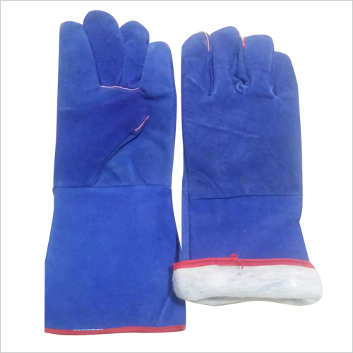 Blue Leather Winter Gloves