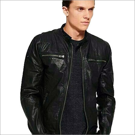 Plain Mens Black Leather Jacket