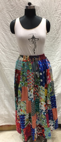 Ladies Elastic Patch Long Skirt - Cotton Blend, Sizes M-XXXL, Mix-Assorted Colors | Anti-Wrinkle, Breathable, Washable, Dyed Pattern, Sleeveless