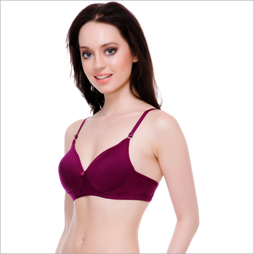 Ladies Moulded Bra - Hosiery Fabric, Sizes 30-36 | Padded Design, Wide Front Neck, Lace Finishing, Adjustable Straps, Full Cup Coverage