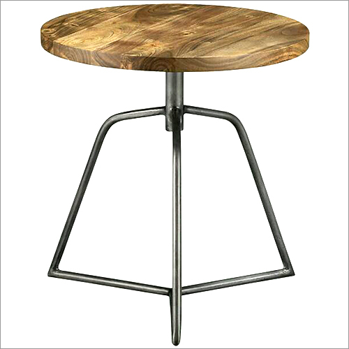 Iron Side Table With Mango Wood Top