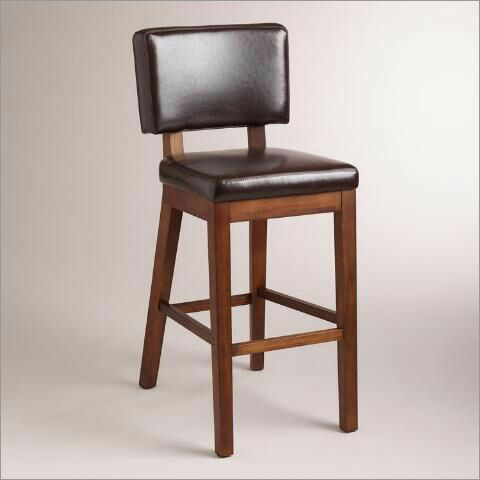 Mango Wood Bar Chair with Leather Seat