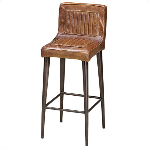 Bar Chair with Leather Seat and Pointed Legs