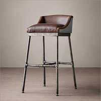 Industrial Iron Bar Chair with Leather Seat