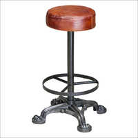 Bar Stool With Cast Iron Base & Leather Seat No Assembly Required