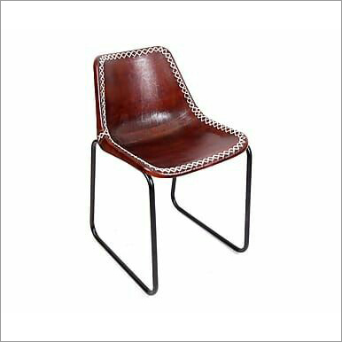 Iron Dining Chair with Leather Seat