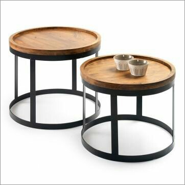 Iron Nesting Table with Wooden Dish Top